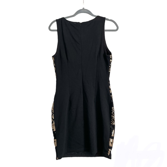 SKIES ARE BLUE Black Gold Sequin Tribal Geometric Bodycon Dress Size Medium - Picture 3 of 7